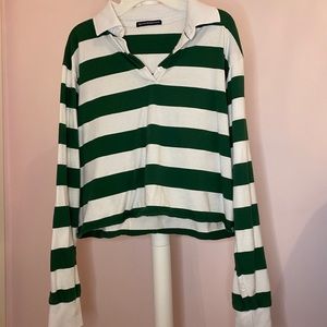 Green and White Collared Long Sleeve